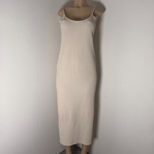 H&M Cream Textured Midi Dress | Minimal Slip Spaghetti Strap Neutral Aesthetic